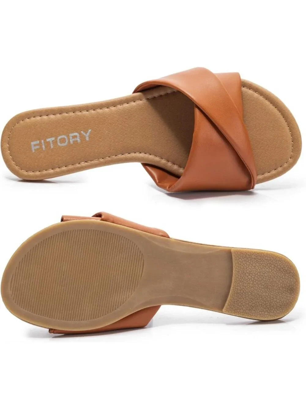 Women's Brown Flat Sandals Fashion Slides With Soft Leather Slippers for Summer